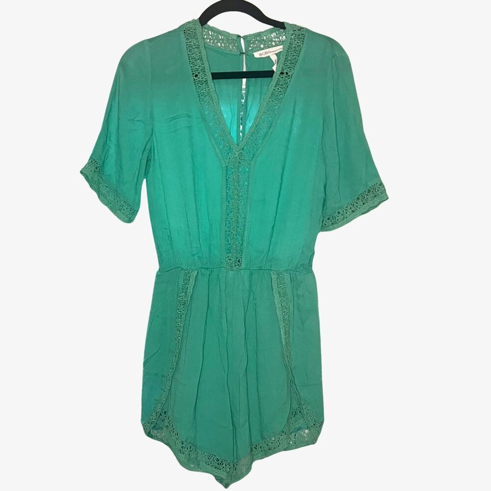 BCBGeneration Turquoise Lace Trim Romper – XS